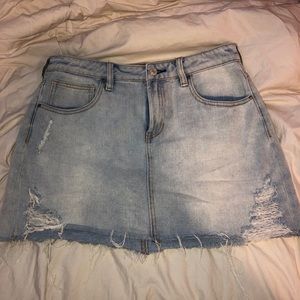 Distressed jean skirt